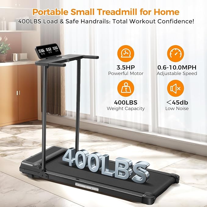 Walking Pad with Handle Bar and Incline, 3.0HP Under Desk Treadmill for Home Small Space, 0.6-7.6MPH Portable Walking Pad Treadmill with Handles, 350LBS, 2026 Upgrade