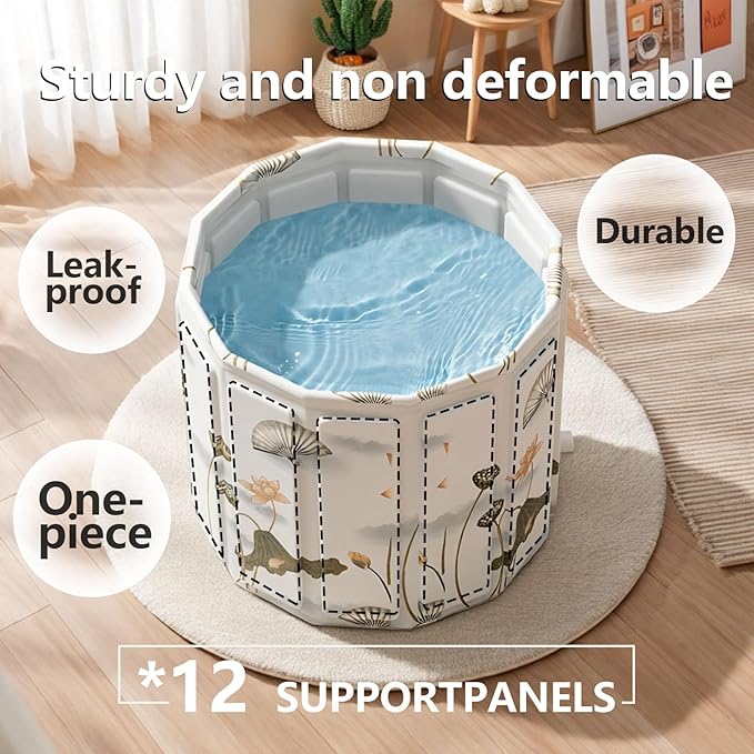 Portable Bathtub for Adult, Foldable Soaking Bathtub for Hot SPA&Ice Bath, Foldable Small Bathtub collapsible bathtub for Bathing, QuickSetup No Installation,Space-Saving Storage (Lotus, 25.9X27.5 IN)