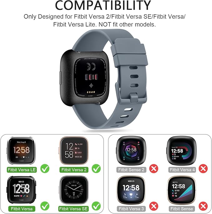Mugust Sport Bands Compatible with Fitbit Versa 2, Classic Soft Silicone Replacement Wristbands Straps for Fitbit Smart Watch Women Men (Small,Blue Gray)