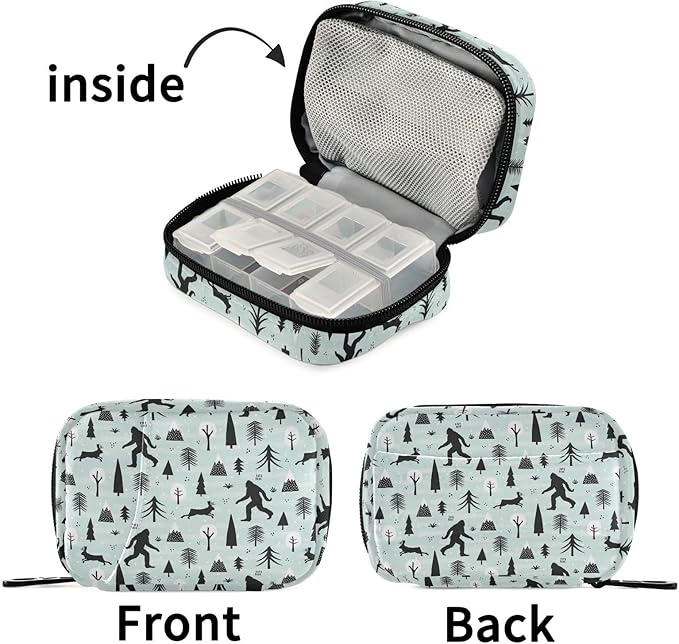 Bigfoot Jackalope Pill Box 7 Day Pill Case Travel Pill Organizer Bag Container for Medicine with Zipper Portable Weekly Case Compact Size for Medicine, Vitamin, Supplement
