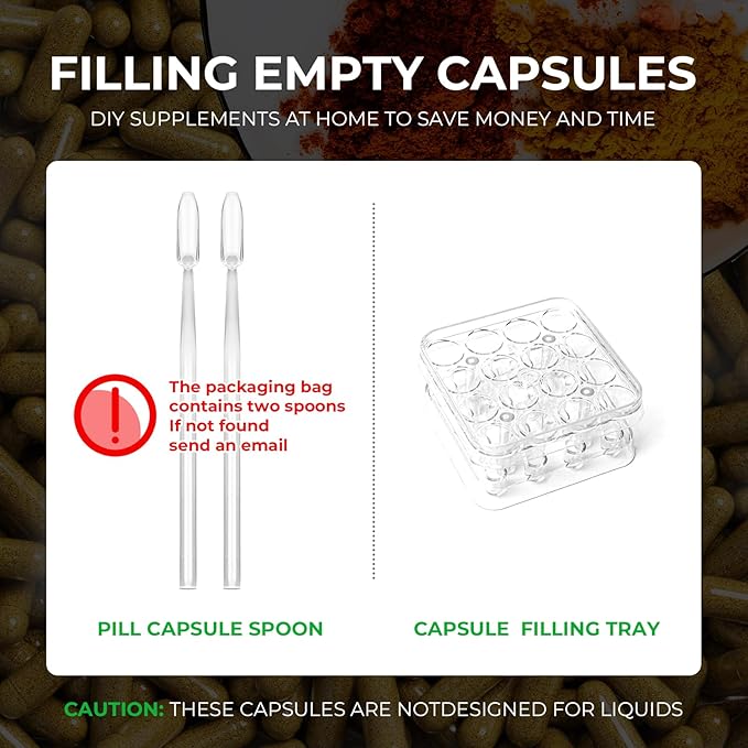 Size 1 Empty Capsules Vegan Plant Based Clear (100 Count) Gluten Free, Non-GMO, Halal Certified Pill Caps Filling Kit with 2 Spoons for Vegetarian DIY Your Own Supplements