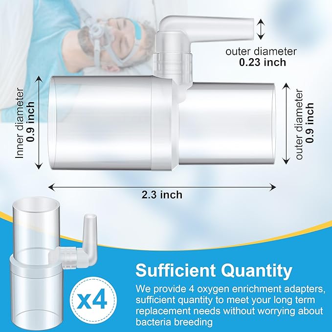 4 Pack Oxygen Enrichment Adapter, Oxygen Adapter Enrichment Port Connector fits CPAP Tubing Hose, Medical Grade Universal CPAP Tube Connector Compatible with Heated and Non Heated Tube