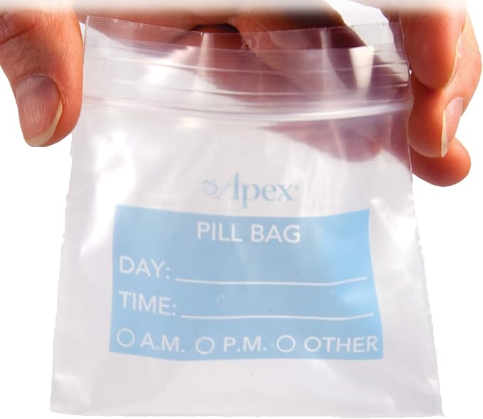 Apex Pill Bags Disposable Pill, Vitamin, and Medicine Organizer Pouches, Zippered Seal Bags with Spill-Proof Airtight Seal, Pocket Sized and Travel Friendly, Easy to Use, 50 Count, BPA Free