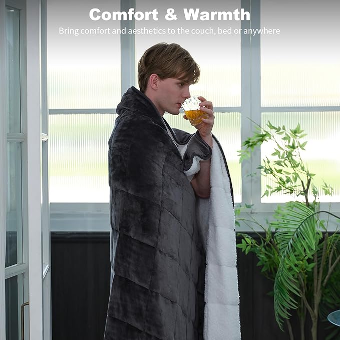 Weighted Blanket for Adults Queen Size 20 lbs 60x80 inches, Sherpa Fleece Throw Blanket with Soft Plush Flannel Top, Fuzzy Fluffy Cozy Warm and Thick Heavy Blanket for Winter