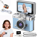 Mini Digital Camera Keychain Retro Mini Digital Video Camera Small 1080P FHD Recording with 0.96" IPS Screen with 6 Retro Filters AVI Format-Ideal for Phone Transfer (128GB, Blue)