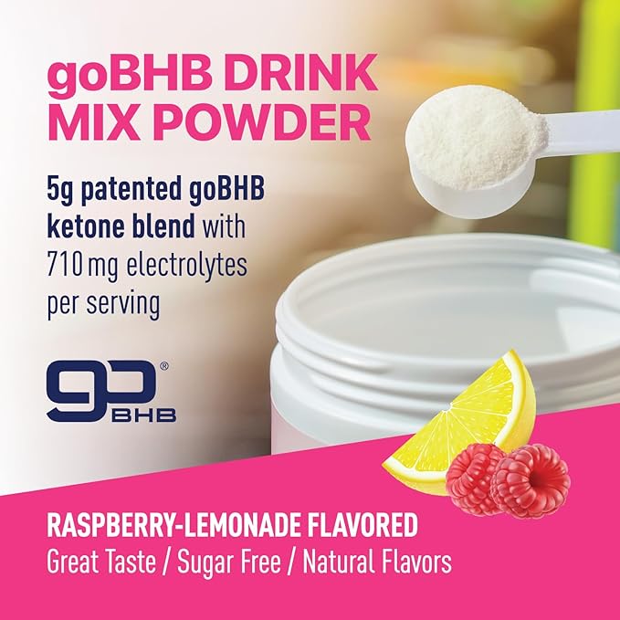 Real Ketones BHB Exogenous Ketones Energy Powder Sugar Free Electrolyte Powder with 4 Main Fasting Electrolytes & Hydrating Patented BHB Ketones for Energy & Focus (Raspberry Lemonade, 30 Servings)