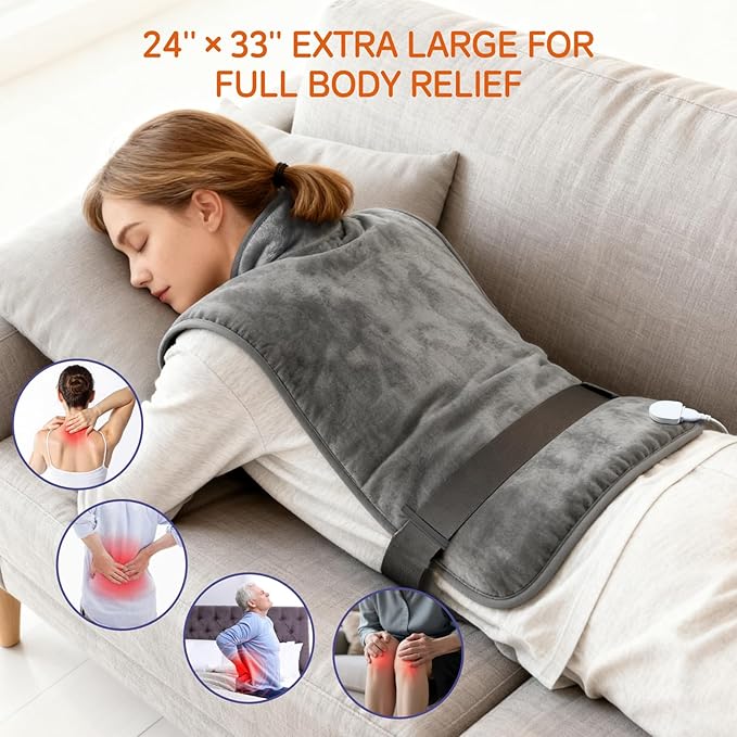 Heating Pad for Back, Neck & Shoulders, 24"x33" Weighted Heat Wrap with 6 Heat Levels and 4 Timers, Auto Shut-Off, Full Back Pain Relief, Great Gift for Women, Men & Family