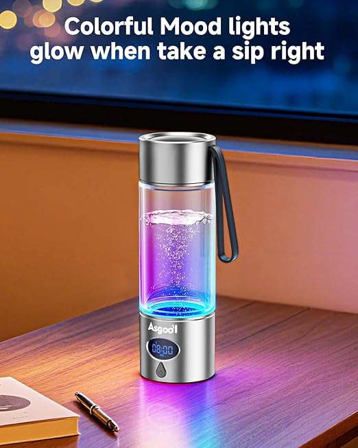 Hydrogen Water Bottle - 5000 PPB in 8 Minutes, Cyclic Mode for 8 Hours, Self Clean, Aluminum & Glass, for Travel Sports Office Home, Gift for Father Mom Family Friends Clients(Grey, 12Oz)