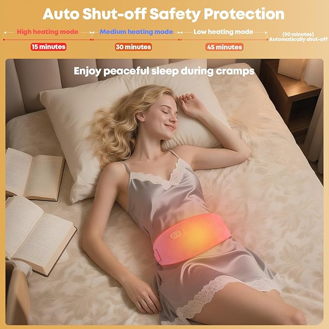 Portable Heating Pad for Cramps, Larger Heating Area Ultra Thin Cordless Electric Period Fast Heat Pad Back Pain Relief Menstrual Belt 3 Heat 5 Massage for Women Her Christmas Stocking Stuffers
