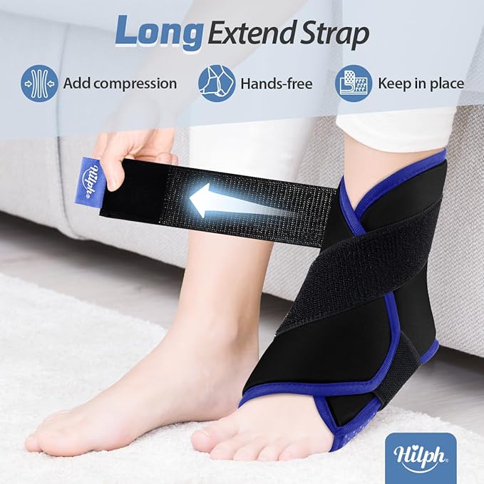Hilph Ankle Foot Ice Pack Wrap for Achilles Tendonitis Relief & Swelling, Heel Ice Packs for Injuries Reusable Cold Compression Therapy for Pain Relief, Plantar Fasciitis, Ankle Sprain, Black