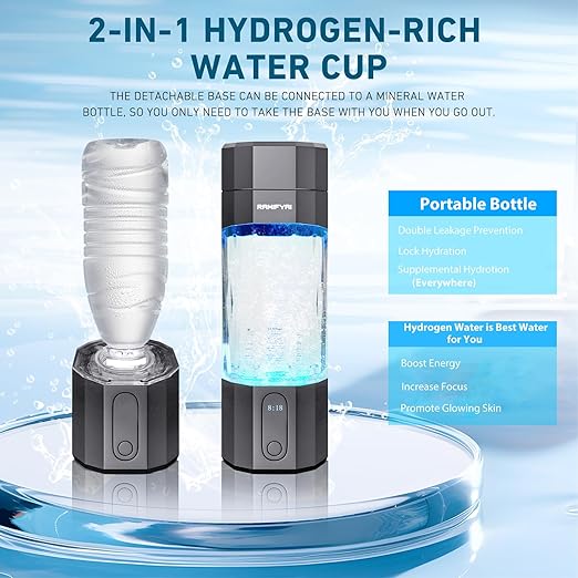 New Upgrade 10000PPB Hydrogen Water Bottle SPE/PEM Technology Seven Colorful Light Double Anti-Slip and Leak-Proof Hydrogen Water Generator with LCD Display (Gray, H80)