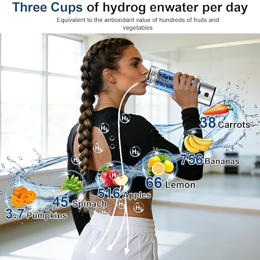 Hydrogen Water Bottle Generator - 2026 Hydrogen Water Machine - 6000 PPB SPE/PEM Tech Glass Hydrohealth Water Bottle for Kidney Health Hydrogen Bottle Gift for Family & Friends (Button/Sliver)