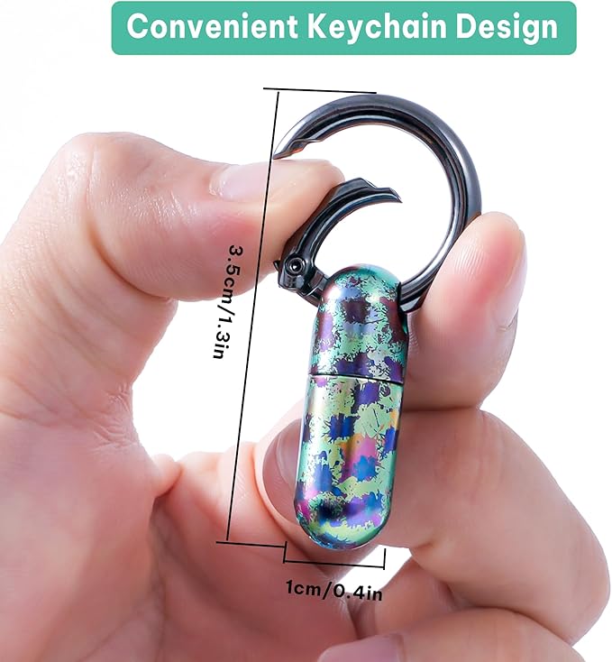 Titanium Keychain Pill Holder,Waterproof Mini Pill Case,Portable Small Pill Container for Travel,Purse,Pocket(Graffiti)