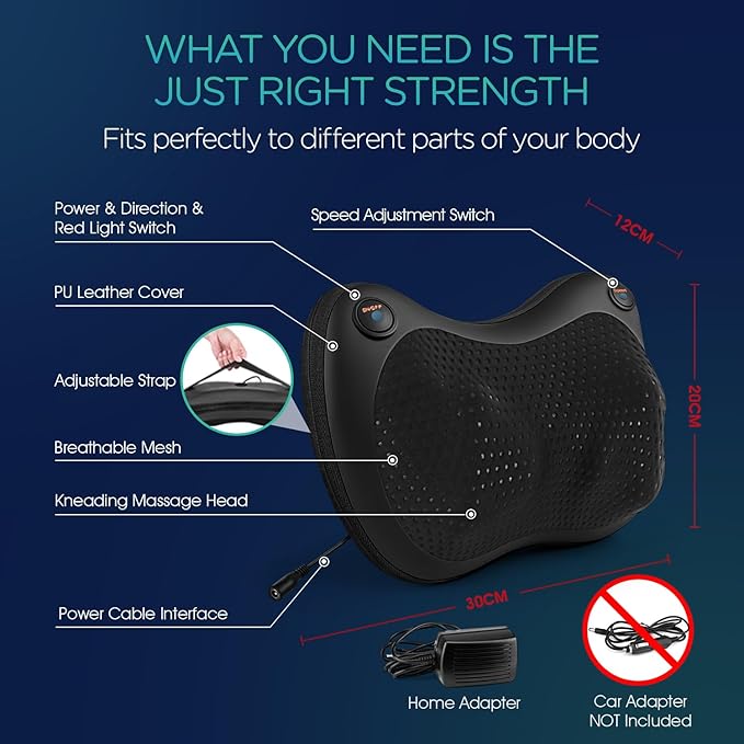 VOYOR-Health Shiatsu Neck and Back Massager with Heat - 3D Kneading Deep Tissue Massage Pillow for Lower Back, Shoulder, Calf, Foot, Use at Home, Office YZ101 (Dark Black)