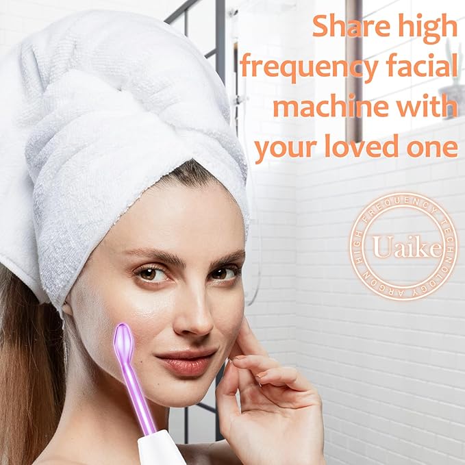 High Frequency Facial Wand - Uaike 4 in 1 Violet Portable Handheld High Frequency Facial Machine - at Home Face Skin Wand Device with 4 Pcs Purple Glass Tubes