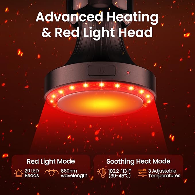 NAPRE 3-in-1 Detachable Massage Gun with Heat,Mini Massage Gun Deep Tissue with Extension Handle,Portable Handheld Percussion Muscle Massager for Back/Neck/Body,Small & Quiet,5 Heads