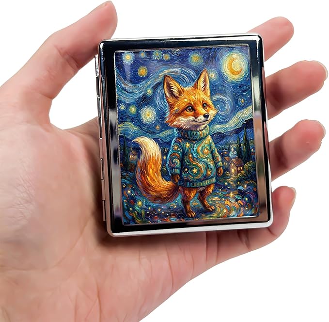 Metal 7 Day Pill Organizer, Cute Small Weekly Pill Case with 8 Compartments for Travel, Moisture-Proof Medicine Holder for Purse, Compact Daily Vitamin Box (Starry Fox)