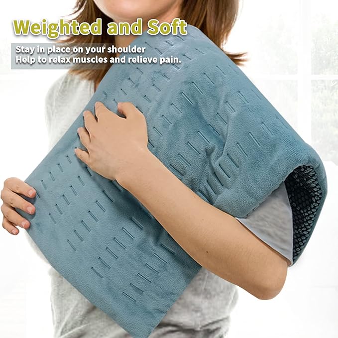 Jade Stone Heating Pad - Weighted Heating Pad for Back Pain, Muscle, Arthritis Relief, Dry& Moist Heat Therapy with 1-24H Auto-Off (8Timer),12 Heat Levels, Hot Heated Pad-Sea Glass (12 * 24)