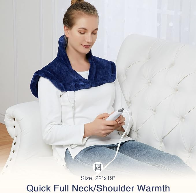 Heating Pad for Neck and Shoulders and Back, Weighted Electric Heat Pads for Pain Relief, 4 Heat Settings, Timers 2h Auto Off, Birthday Gifts for Women Men Mom Dad, Navy Blue