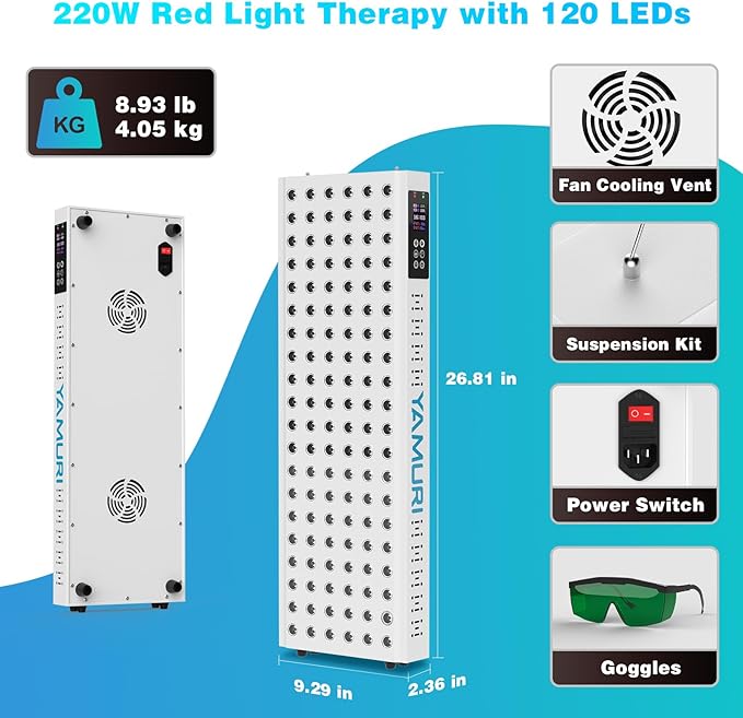 220W Red Light Therapy Panel Lamp for Face & Body - Infrared Red Light Therapy Device, Dual Chip | High Power LED Light Therapy for Skin, Recovery & Relaxation at Home - YA120
