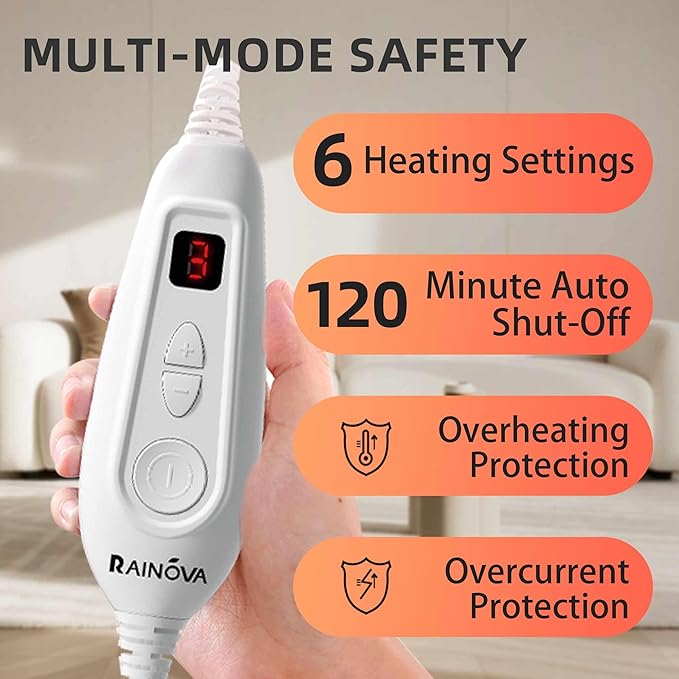 RAINOVA Heating Pad for Back,Neck and Shoulders, Electric Pad with 6 Heat Settings, Birthday Christmas Gifts for Women Men Mom Dad Elderly, Overheating Protection & ETL/UL Certified, Machine Washable
