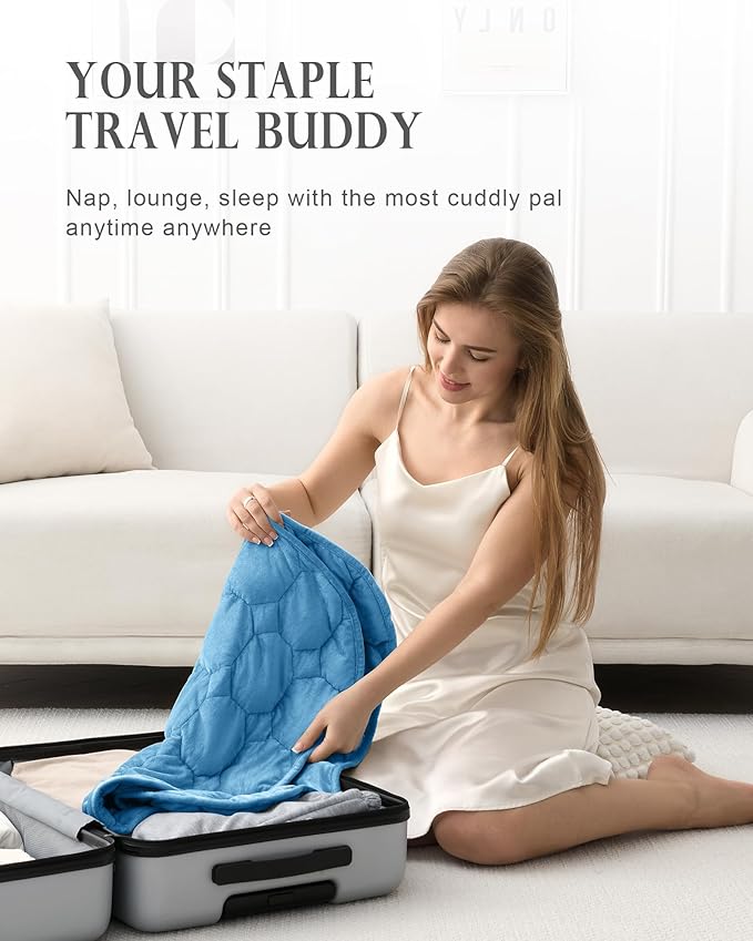 Cottonblue Weighted Lap Blanket 7lbs, Cozy Luxury Crystal Velvet Weighted Blanket for Adults, Small Weighted Blanket for Relaxation, Sleeping, Travel, Dark Blue, 29" x 24"