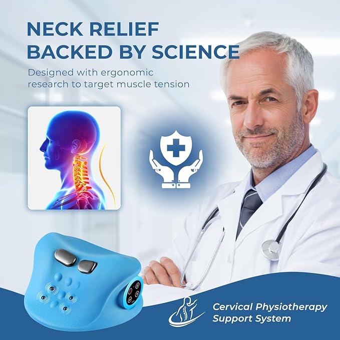YOUKADA Neck Massager, 3 in 1 Modes, Electric Shoulder Relaxer, Neck Stretcher with Heat for Pain Relief Deep Tissue, Ergonomic 26°Shoulder Massager, Portable for Car/Office/Home (Blue)