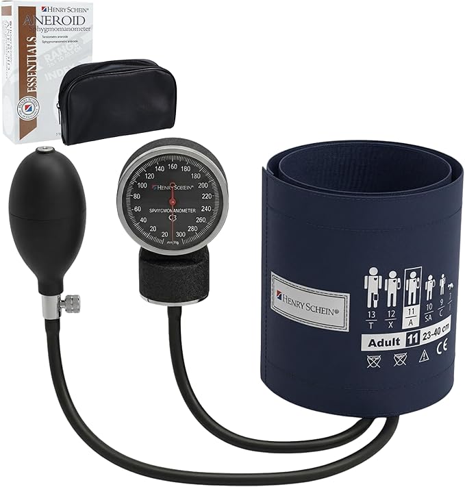 Adult Pro Aneroid Sphygmomanometer – Size 11 Navy Blue Cuff, Manual Blood Pressure Monitor, Reusable, Dial Display, Includes Leatherette Carrying Case – 1 Count