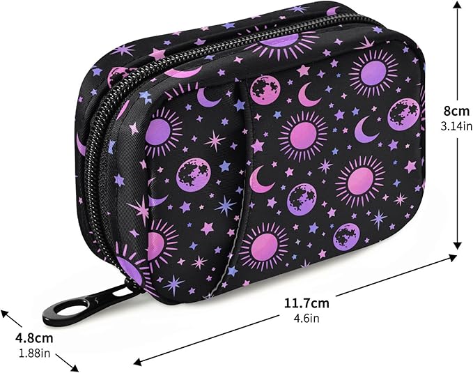 Travel Pill Organizer Bag Weekly Pill Organizer Case Moon Sun Stars Portable Small Daily Pill Boxes for Vitamin Fish Oils Supplement Holder with Zipper Compact Size