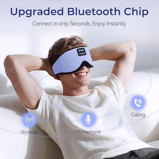 Sleep Mask with Bluetooth Headphones, 3D Bluetooth Wireless 5.4 Blackout Eye Mask with Timer, Breathable Cotton Sleeping Headphones for Side Sleeper, Travel, Meditation, Gifts for Men Women, Purple
