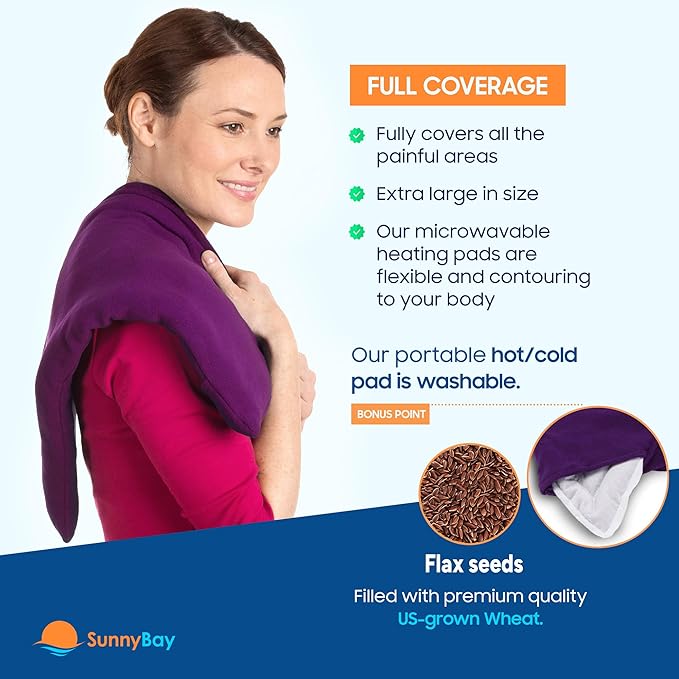 SunnyBay Extra Large Microwave Heating Pad, Microwavable Heavy Weighted Full Body Moist Hot Pack and Washable Fleece Cover, 10x24 Inches, 2.8 lbs, Purple