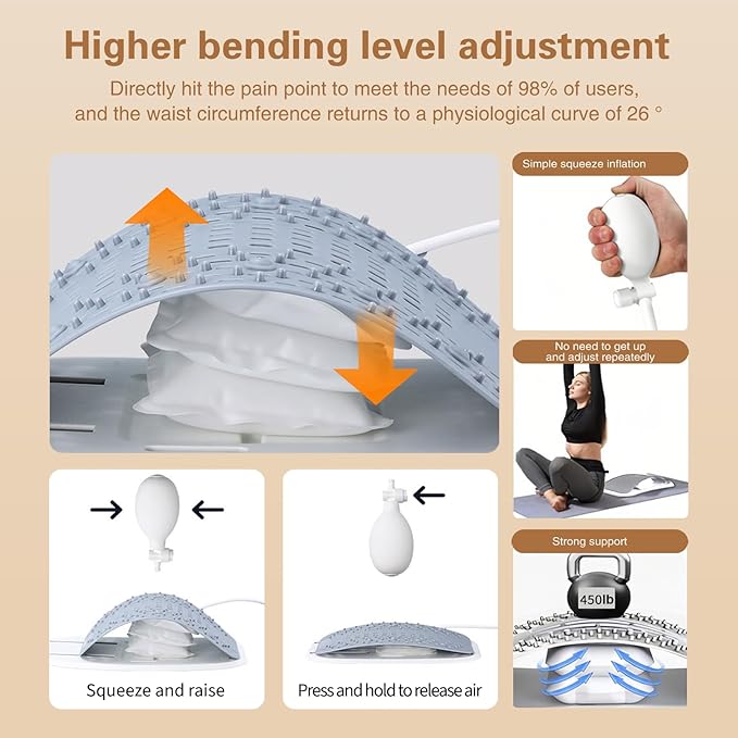 Back Stretcher with Manual Airbag – Lower Back Pain Relief, Adjustable Lumbar Support Board, Effortless Airbag.