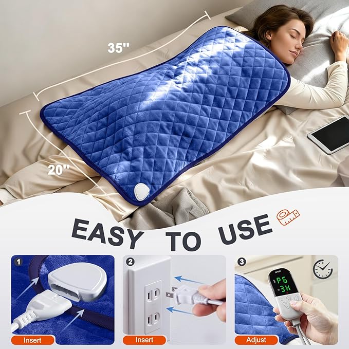 Heating Pad for Back Pain & Period Cramps - King Size 35" x 20" Electric Heating Pad, Adjustable Temperature Settings with Timer and Auto Shut-Off, Machine Washable, Soft Velvet, Gifts for Women & Men