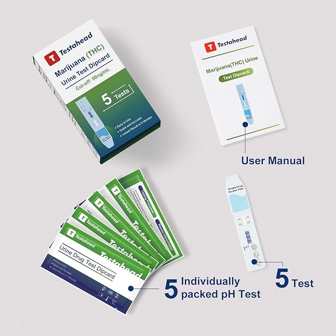 THC Drug Test Kit –5 THC Test Strips for Urine – Fast & Accurate Marijuana Detection for Home or Workplace – Easy to Use, Results in 5 Minutes