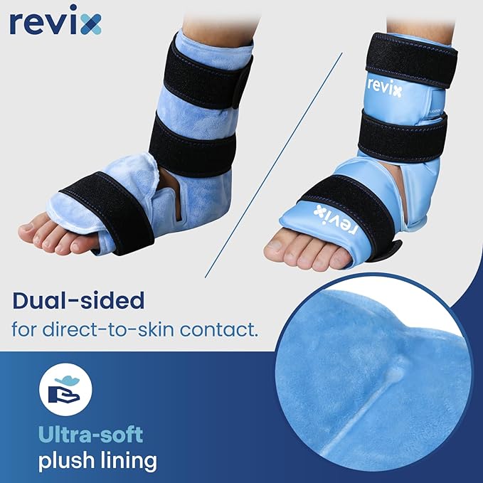 REVIX Ankle Ice Pack Wrap for Foot Pain Relief and Feet Injuries, Reusable Gel Ice Cold Packs for Achilles Tendonitis, Plantar Fasciitis, Sprained Ankles and Heels