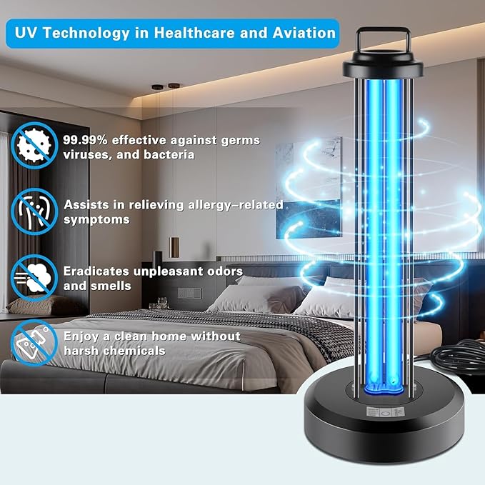38W UV Light with 1 Spare Bulb, UVC Lamp with Remote Control for Home,Office School,Hotel.Portable Lamp,3-Gear Timer 15/30/60 Minutes 110V Ozone Free