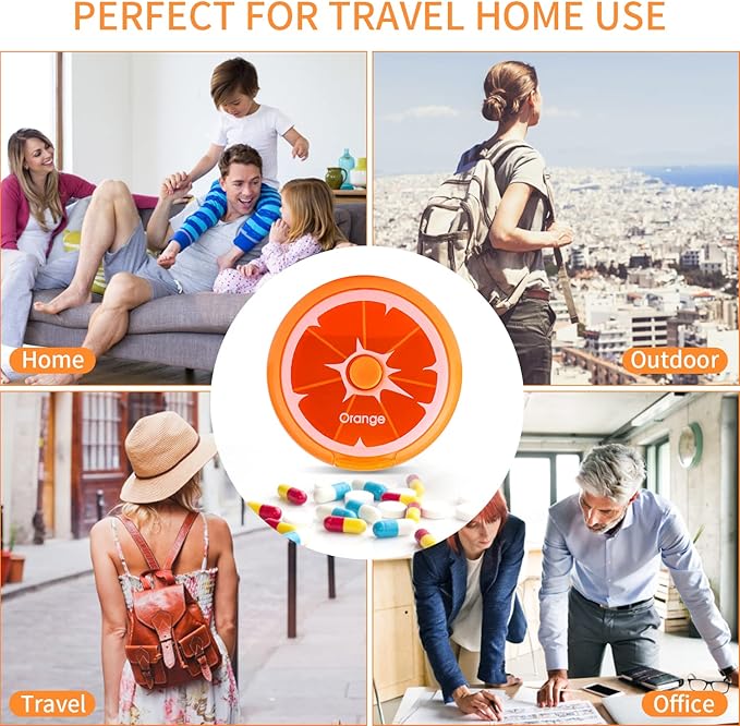 Creative Portable Mini 7 Day Weekly Circular Shape Rotary Cute Fruit Style Pill Storage Case Box (Orange)