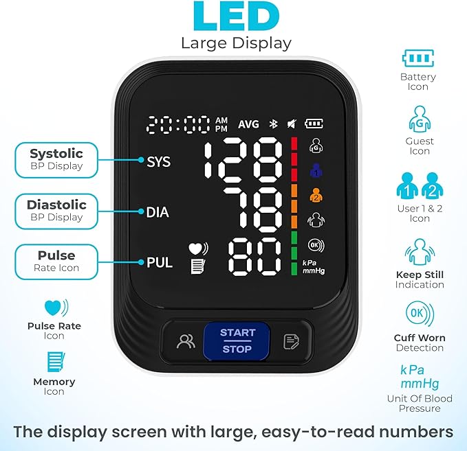 Blood Pressure Monitor - Automatic Blood Pressure Machine for Home Use - Large Color Screen and Large Adjustable Cuff for Reliable Readings