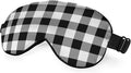 Black and White Plaid Silk Eye Mask Sleep Mask Tartan Checkerboard Squares Pattern Eye Mask with Adjustable Strap Lightweight for Women Work Travel