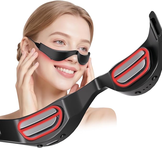 Under-Eye Red Light Therapy Glasses, Rechargeable Therapy Device Microcurrent Eye Massager, Eyes Bag Remover for Dark Circles, Eye Bags & Wrinkles