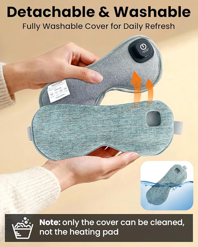 Heated Eye Mask - Cordless Eye Mask for Dry Eyes, Eye Relief, Improved Sleep, 4 Temperature, Washable Eye Heating Pad for Travel and with Replaceable Shell