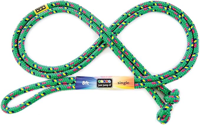 Just Jump It 8' Foot Single Jump Rope for Kids Women and Men - Active Outdoor Youth Fitness Excersing Equipment - Braided Nylon Gym Accessories