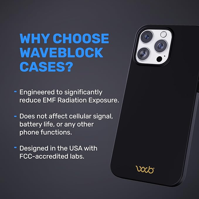 WAVEBLOCK EMF Protection Silicone iPhone Case, Radiation Blocker Cell Phone Case, 5G Shield Reduction, Lightweight, USA Patented and Tested in FCC Lab, iPhone 16 Pro Max Black