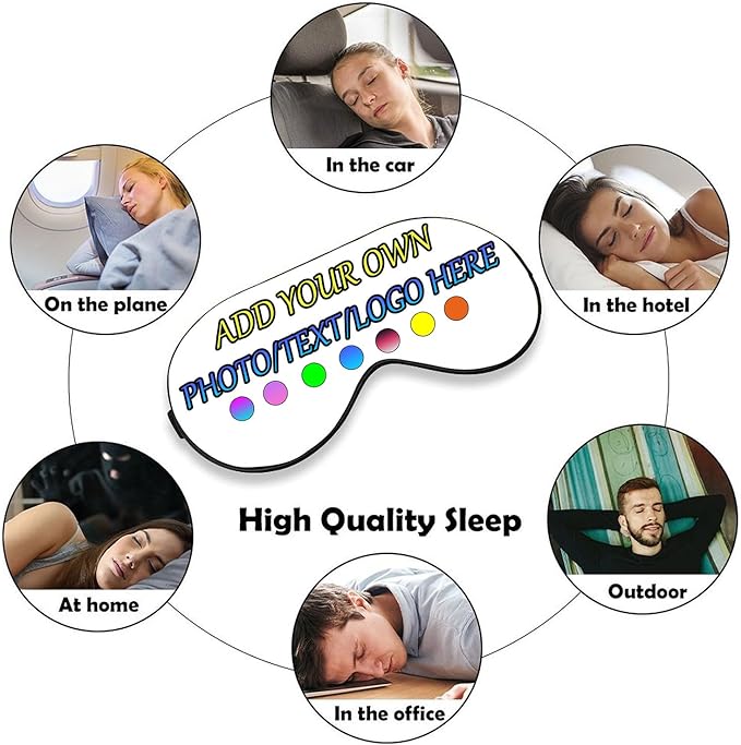 Personalized Eye Mask, Custom Eyeshade Blindfold Add Your Design Image Text Customized Eye Cover with Adjustable Strap for Sleeping Travel Work Naps Blocks Light, White