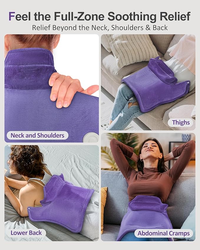 Heating Pad for Neck Shoulders Back, Upgraded PTC+NTC Even Heating, Versatile Electric Heated Neck Wrap for Full-Body Relax, Birthday Gifts for Women Men, Mothers Day Gifts for Mom Wife, Purple