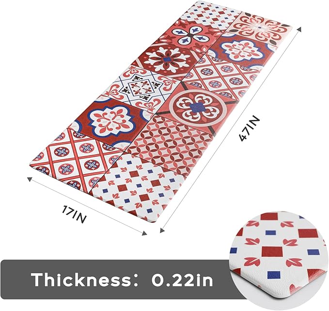 Ashler Kitchen Mats Cushioned Anti-Fatigue Kitchen Rugs, Non-Slip Waterproof Kitchen Floor Mats, Ergonomic Comfort Foam Standing Rug for Kitchen, Office, Floor, Laundry, Sink, 17x47 in, Red