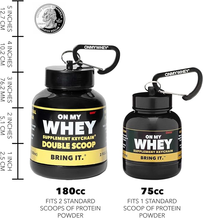 ONMYWHEY Protein Powder Container to Go - Travel Water Bottle Funnel for Mixes, Portable Pre Workout Supplement Containers & Dispenser Funnels, Mini Preworkout Supplements Holder Keychain Bottles