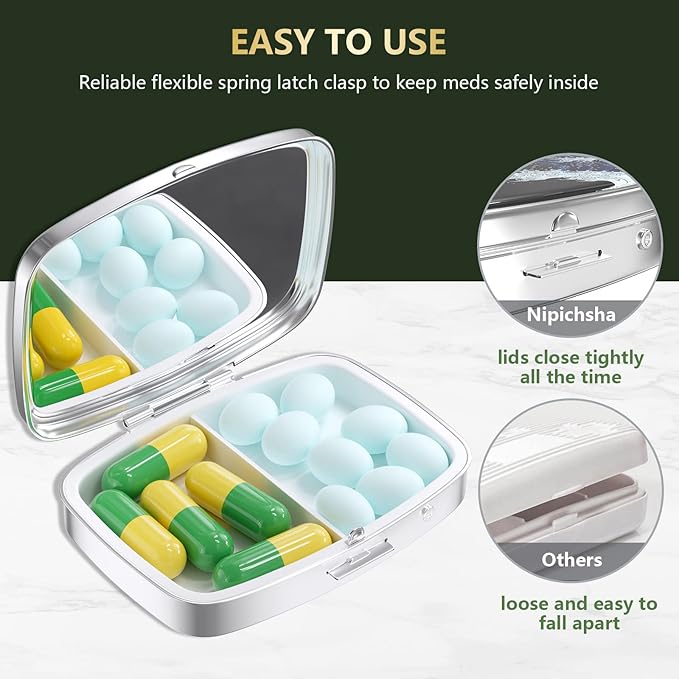 Nipichsha Pill Box, Small Pill Case for Purse & Pocket, Cute Travel Medicine Organizer, Portable Medicine Container Holder to Hold Vitamins, Medication, Fish Oil & Supplements, Japanese Wave