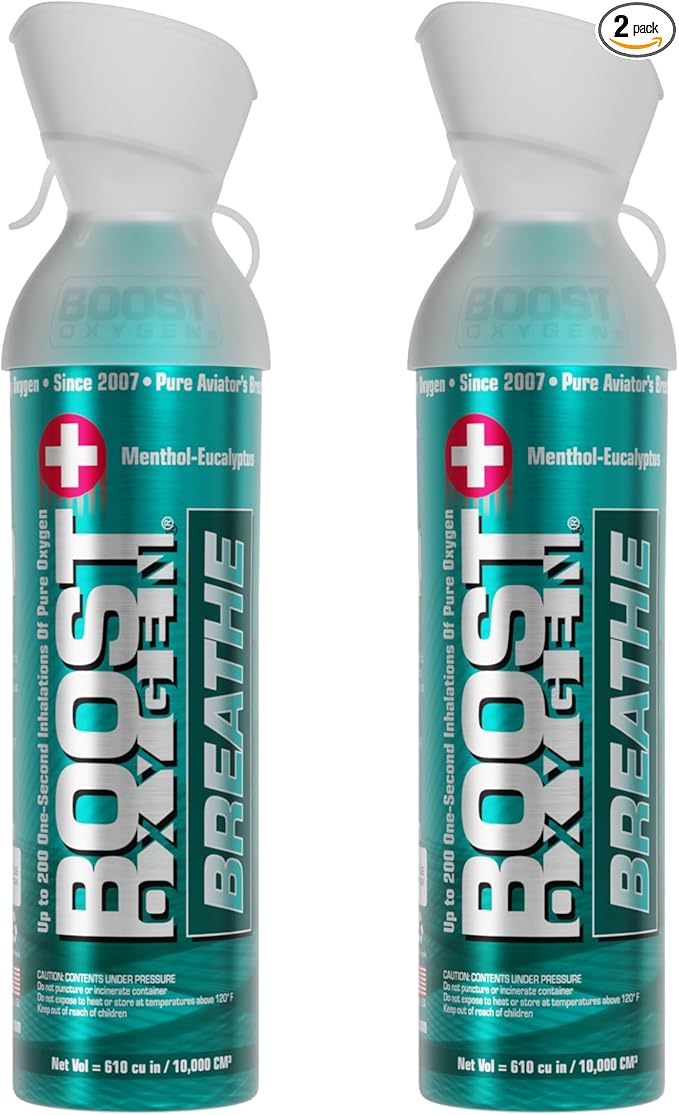Boost Oxygen Large Breathe Menthol-Eucalyptus Aroma 10L Canister | Respiratory Support for Aerobic Recovery, Altitude, Performance & Health (2 Pack)