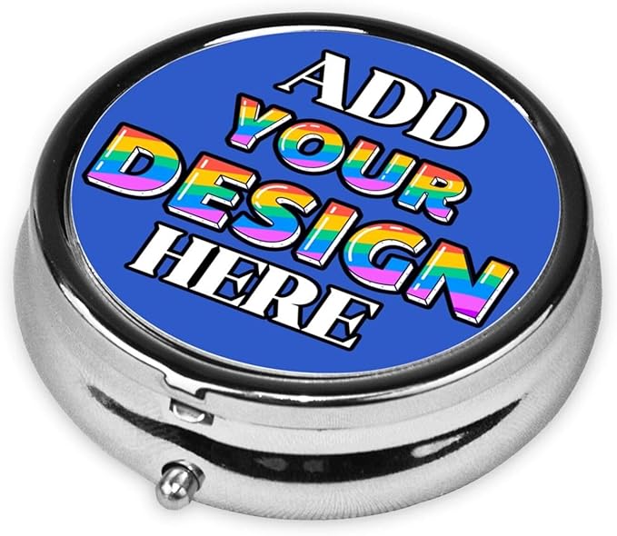 Custom Pill Case, Medicine Pill Box Organizer Container Travel Pill Holder Vitamin for Purse Med Wallet Portable Mini Pastillero Round, Deep Blue, Customized Gifts
